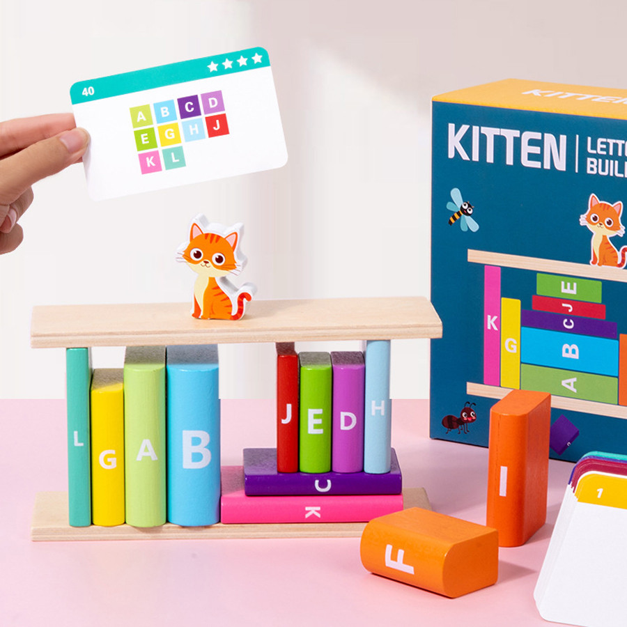 Jual Kitten Alphabet Building Blocks Toy Set - Early Learning Of ...