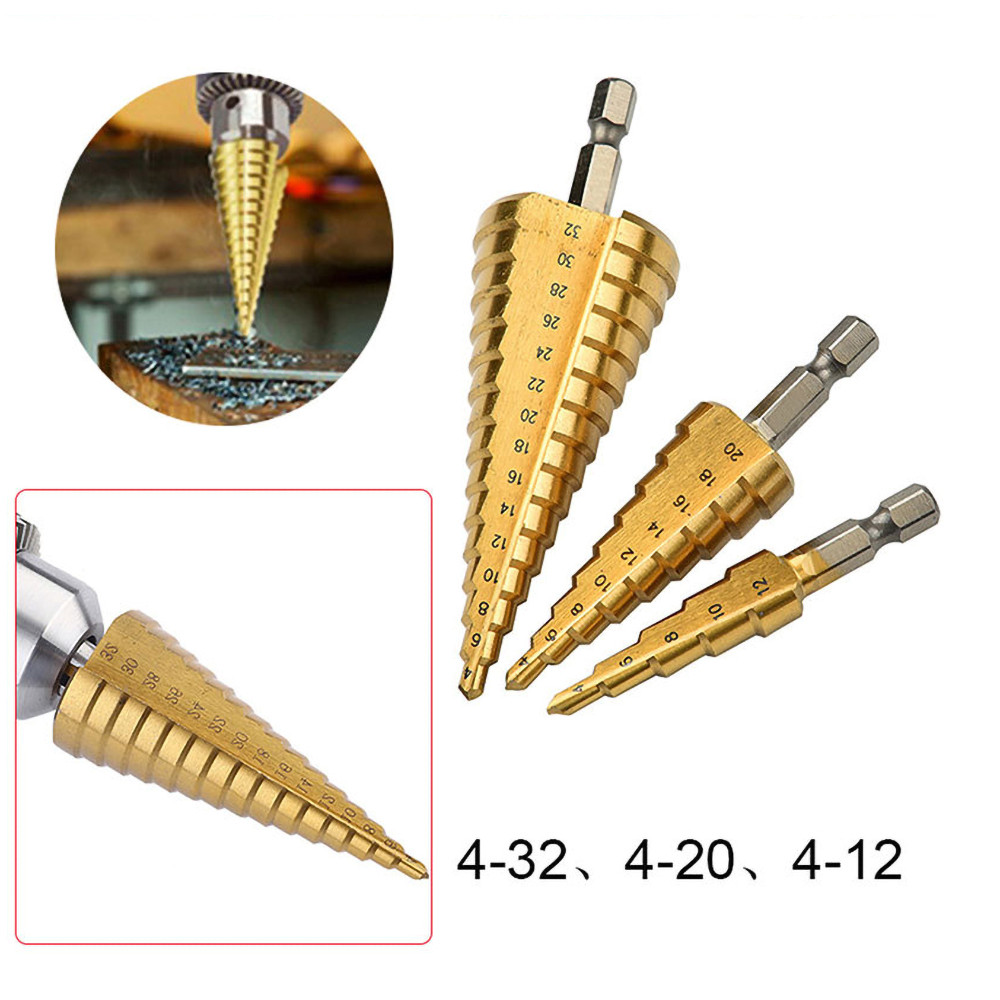 Jual SALE 4-12 4-20 4-32mm HSS Titanium Step Drill Bit Conical Stage ...