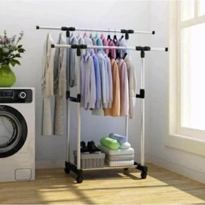 Jual ID DOUBLE ROD RACK - RAK GANTUNG BAJU 2 LAPIS + RODA | Shopee ...