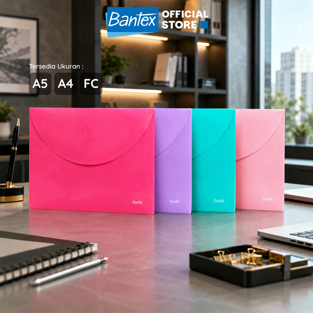 Bantex Map Kancing Velcro / File Bag Plastik PP Berbagai Pilihan Ukuran Untuk Kantor/Sekolah BF310X