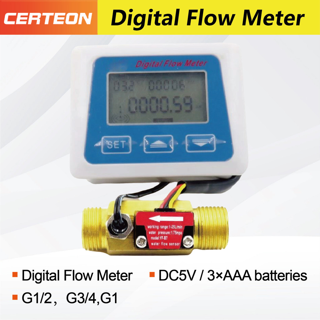 Jual Smart Digital Water Meter LCD Flow Rate Monitor Inline Electronic ...