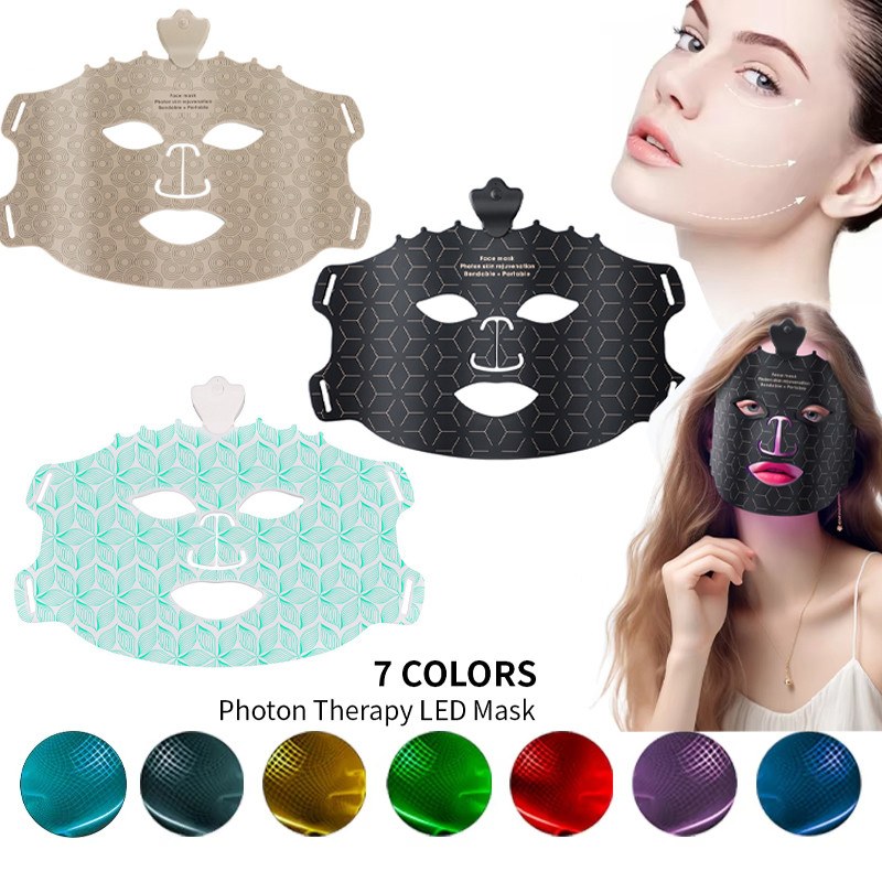 Jual 7 Colors Facial LED Mask with Neck Red Light Near Infrared Therapy ...
