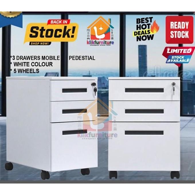 Jual MP002 Pedestal Meja 3 Laci Drawer Besi Cabinet Laci Meja roda ...