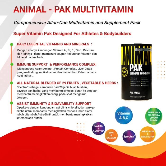 Jual Universal - Animal Pak 44 Packs New Multi Vitamin Complex Amino ...