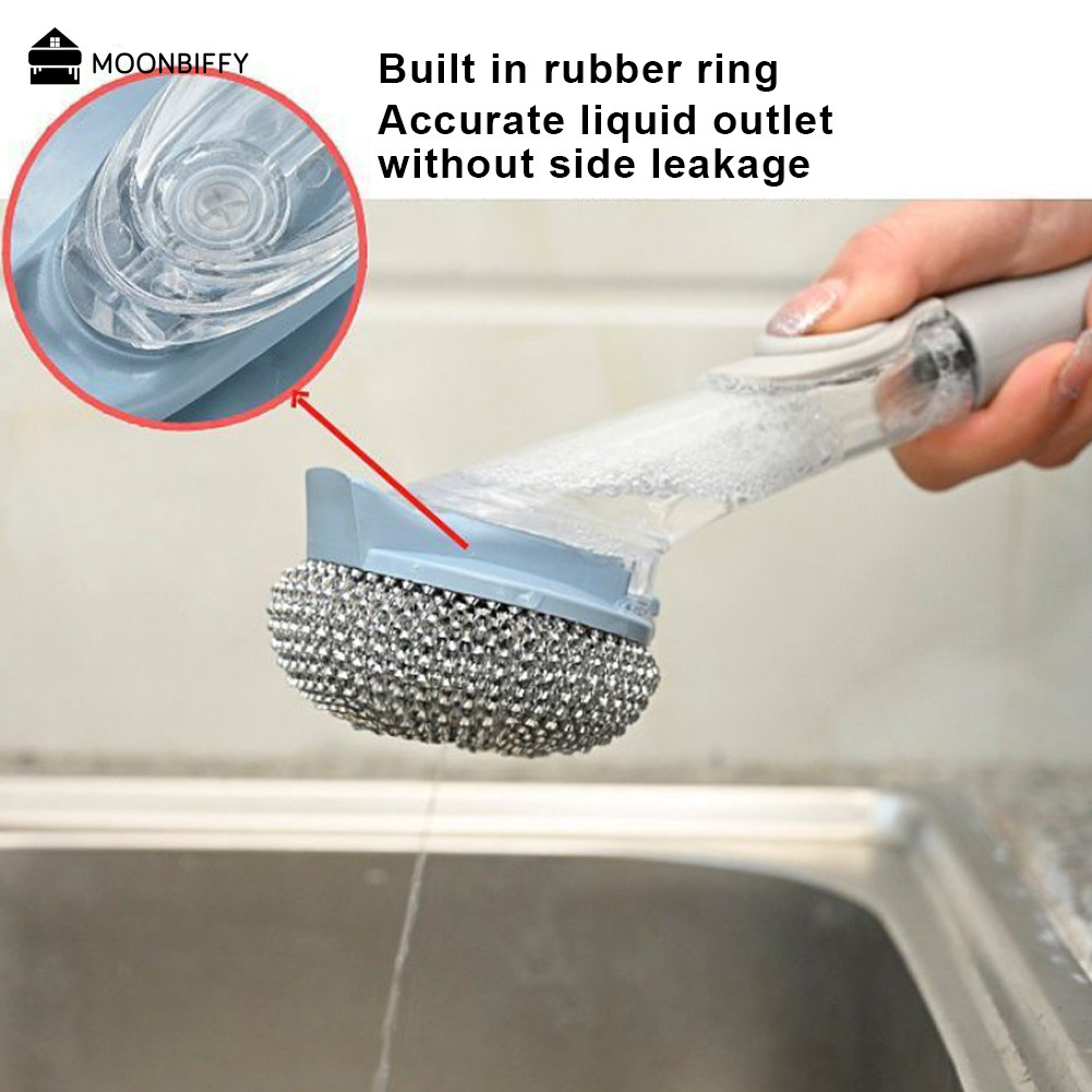 Jual Long Handl Pot Brush Dishwashing Cleaning Tools 2 In 1 Automatic ...