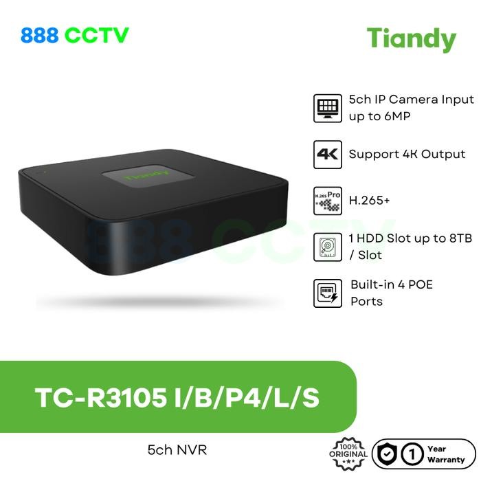 Jual NVR 5ch Tiandy TC-R3105 I/B/P4/L/EU Built-in 4 Port POE Support ...