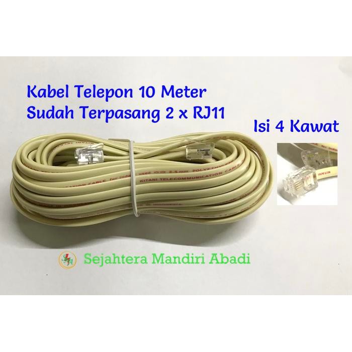 Jual Pilihan- Kabel Telepon 10 Meter Kitani Coklat Pipih Gepeng Rj11 ...