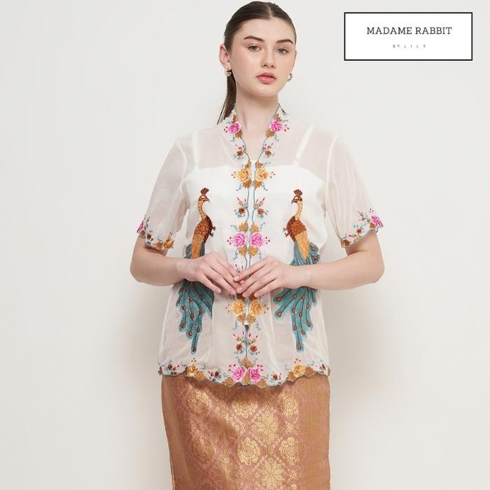 Jual ASLI Kebaya Katun Putih Mad Rabbit Bordir Peacock Baju Pesta Halus ...