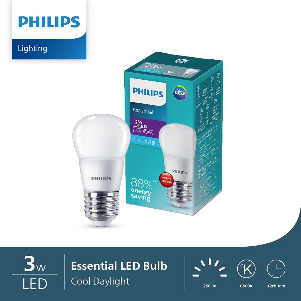 Jual Lampu Philips Essential LED Bulb Mini Bohlam 3W E27 6500K Putih ...