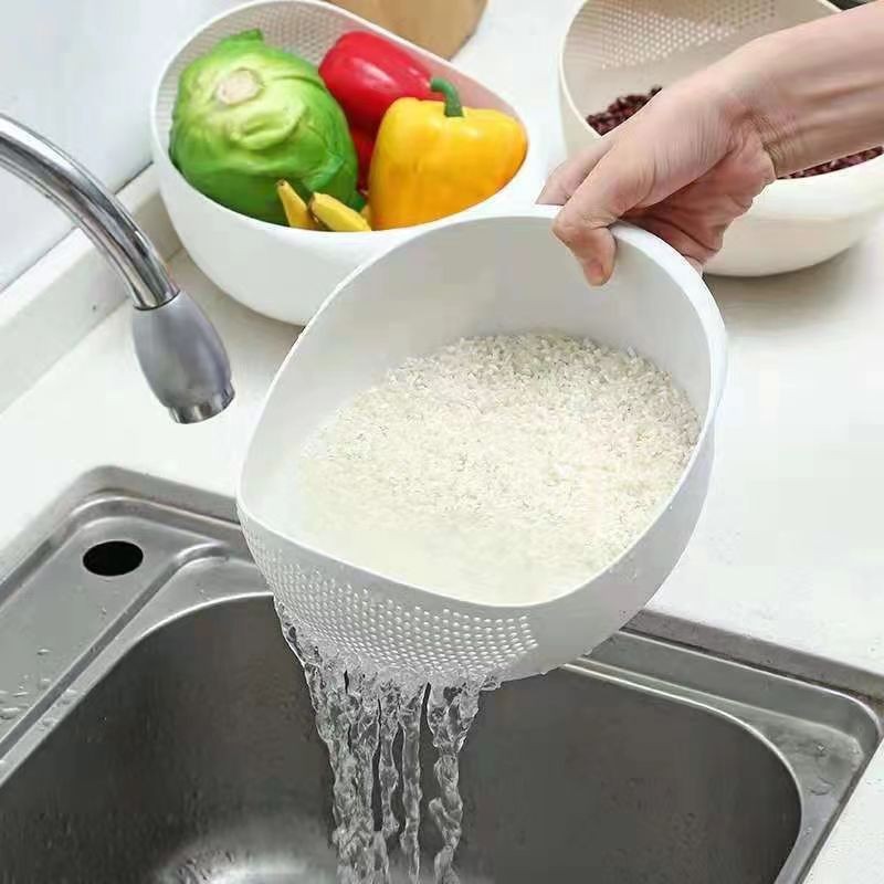Jual Rice Sieve Plastic Colander Kitchen Drain Basket with Handles ...