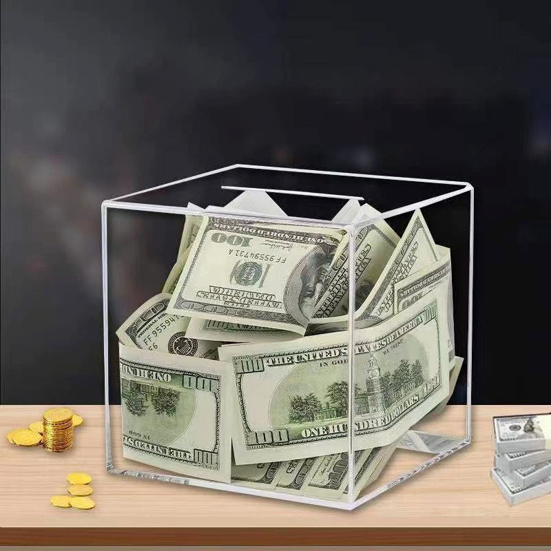Jual Children Cash Glass Piggy Bank Square Money Saving Box Cash ...