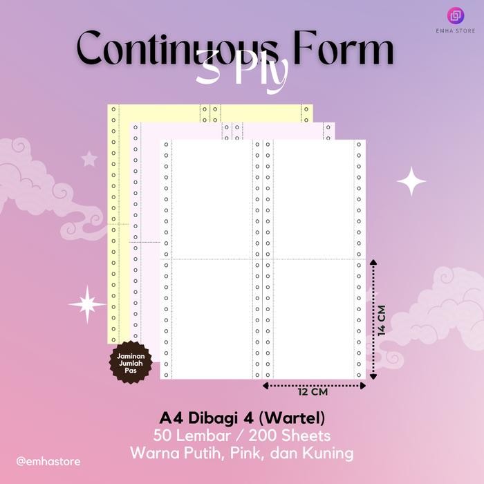 Jual Kertas Continuous Form Struk A4 Dibagi 4 Wartel 3 Ply 50 Lembar ...