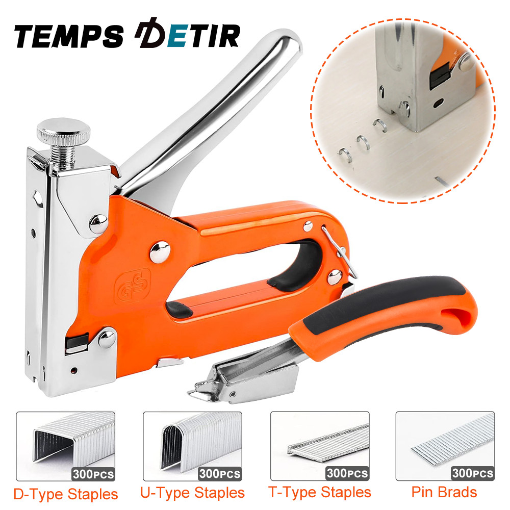 CHENTEC 3-in-1 Manual Staple Gun – Heavy Duty With 900 Staples (D, U, T-Type) & Remover Set