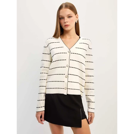 Contrast Stitched Stripe Cardigan