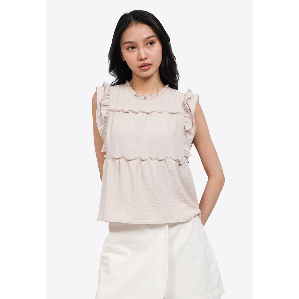 Jual COLORBOX Ruffled Sleeveless Blouse Taupe | Shopee Indonesia