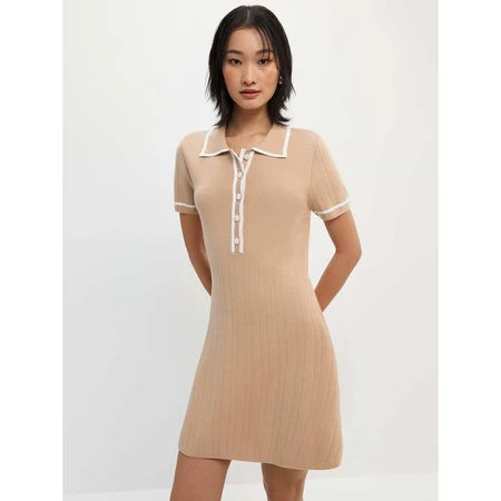 Contrast Trim Knitted Polo Mini Dress 