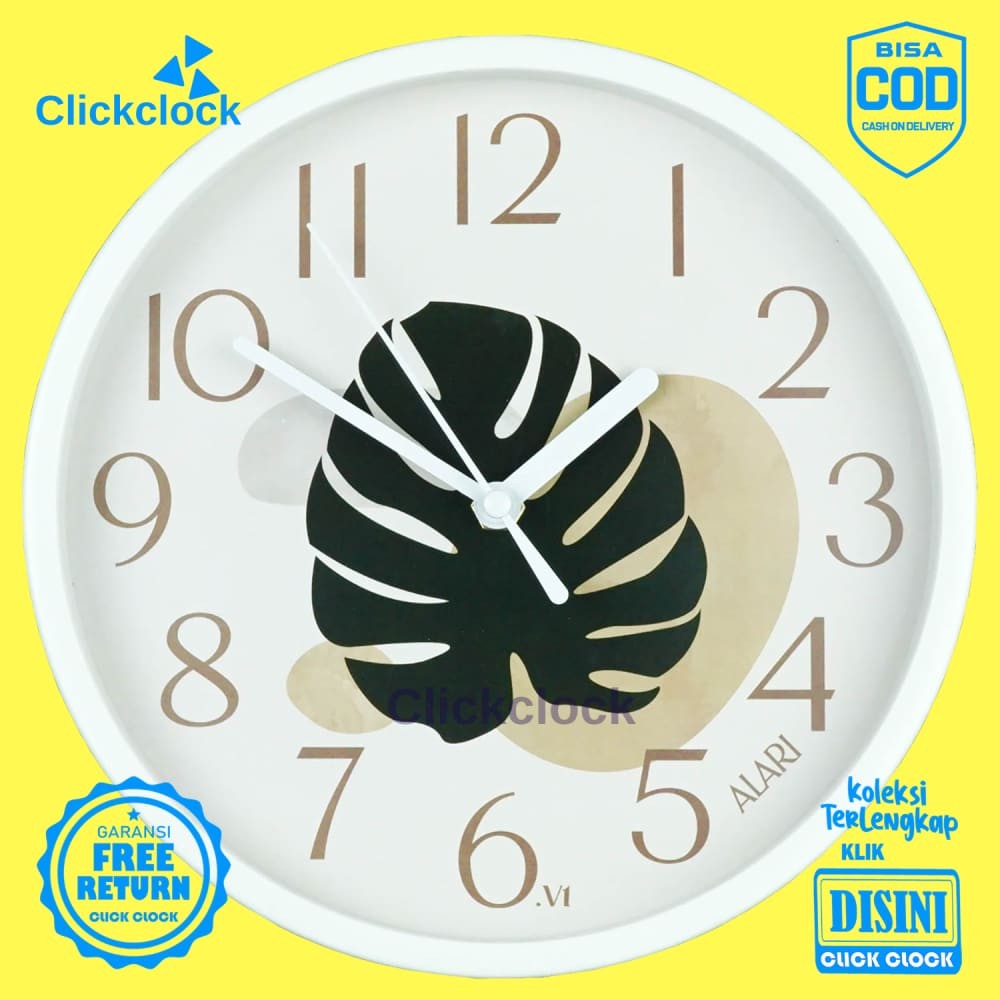 Jam Dinding Quartz Alari Indoor Leaf Bunga Flower Janda Bolong AL1176-1668 Besar