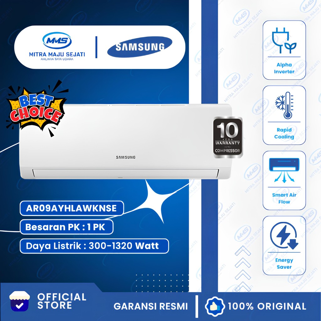 Jual AC Samsung 1 PK Alpha Inverter AR09AYHLAWKNSE - Hemat Listrik 845W