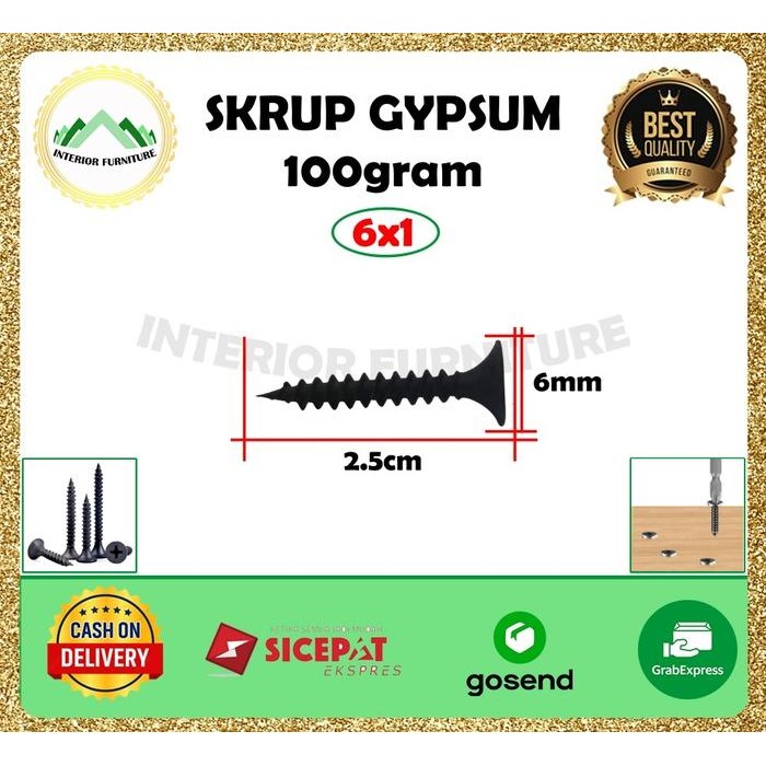 Jual SEKRUP HITAM 2.5 CM / SKRUP GYPSUM HARDEN 6 X 1 ( 2,5 CM) ISI 1000 ...