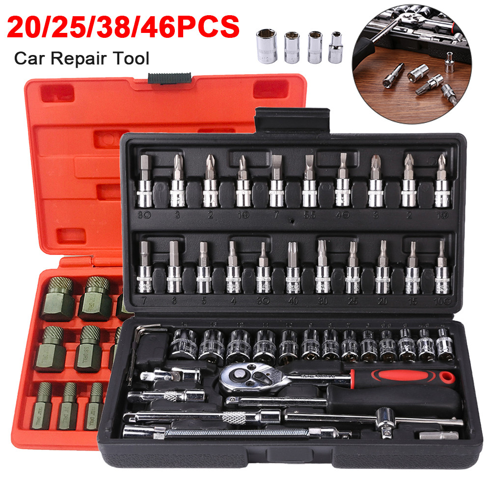 Jual 20/25/38/46pcs Car Repair Tool Kit Wrench Set Screwdriver Bit ...