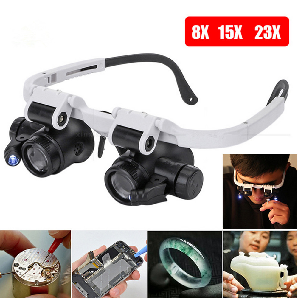 Jual LED Glasses Magnifier Head-Mounted Illuminating Microscope ...