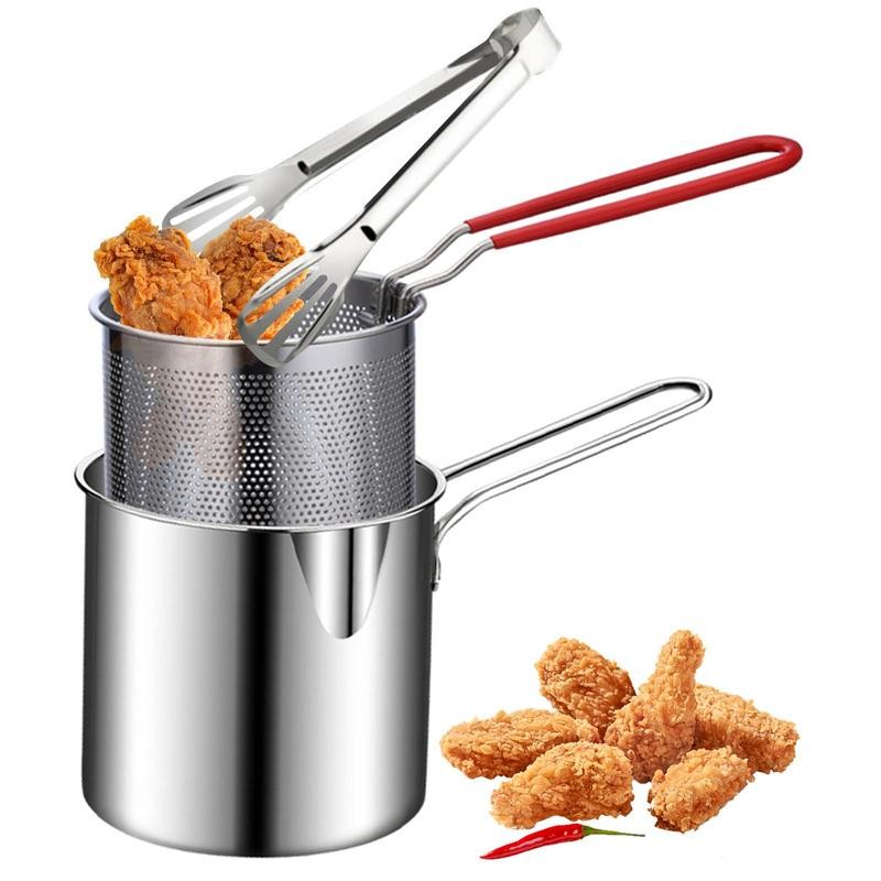 Jual Mini Fryer Pot Stainless Steel Deep Fryer Pot With Lid Clip And ...