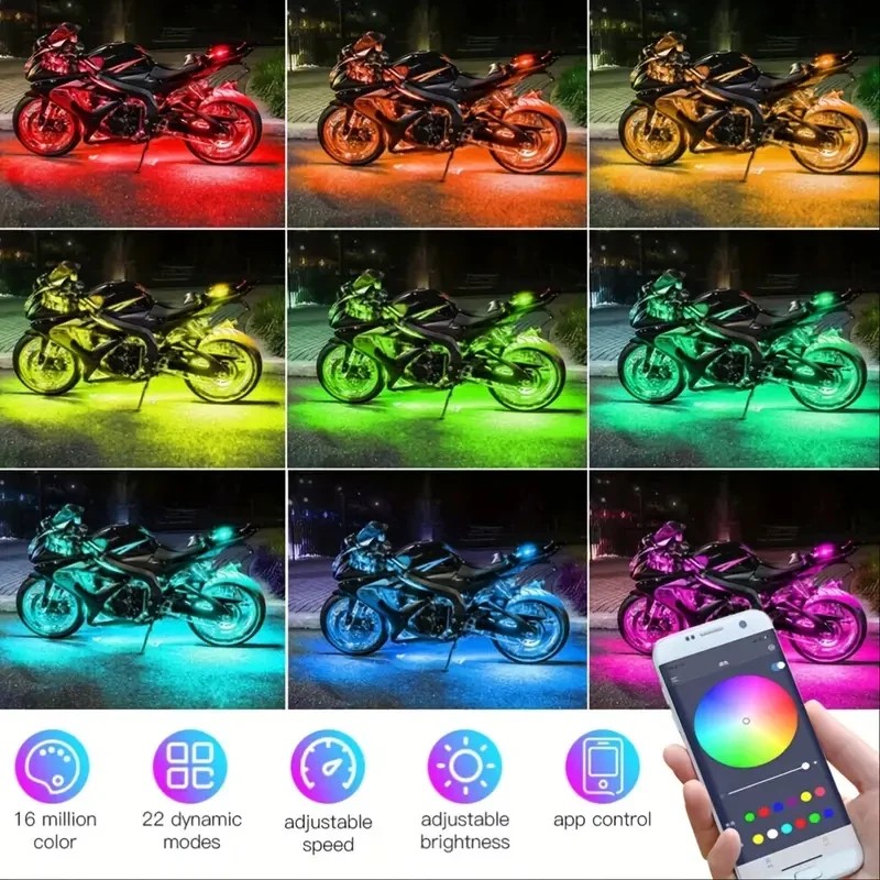 Jual RGB Motorcycle LED Light Kits App Control Waterproof Lights For ...
