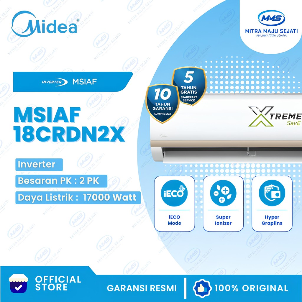 Jual AC Midea 2 PK XtremeSave Inverter MSIAF-18CRDN2X – Hemat Listrik 1 ...