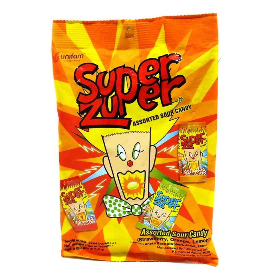 Jual S33215 SUPER ZUPER ASSORTED SOUR CANDY PERMEN SACHET 140GR BUNGKUS ...