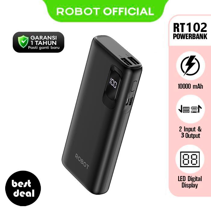 Jual ROBOT RT102 Powerbank 10000mAh 15W 5V 3A Max Dual Input Port USB-C ...
