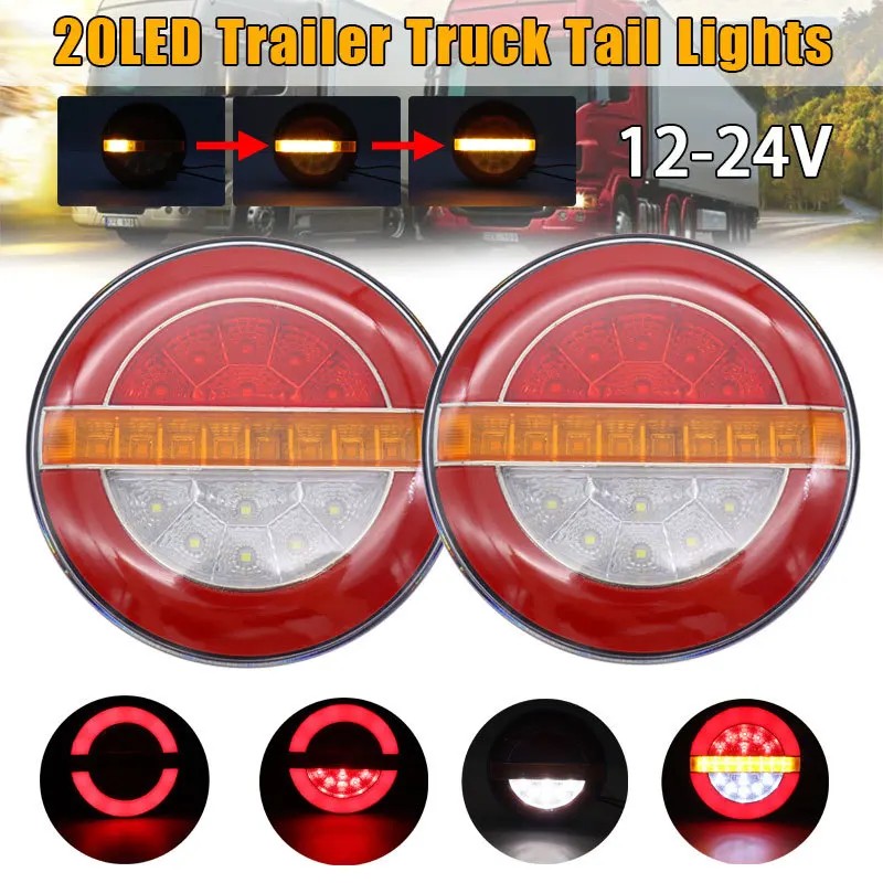 Jual 2Pcs 12V-24V Round LED Truck Trailers Rear Lights Sequential Turn ...