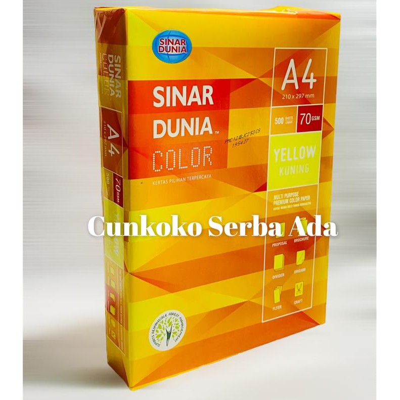 Jual Ready KERTAS HVS A4 70 GRAM SINAR DUNIA ( KUNING ) / 1 RIM ISI 500 ...