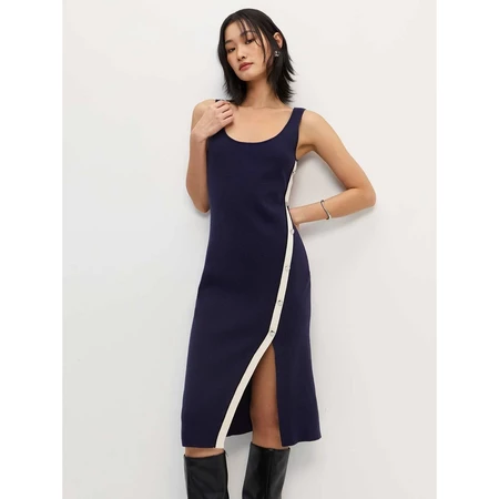 Contrast Trim Knitted Wrap Midi Dress