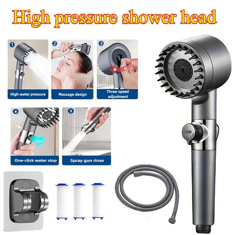 Jual 3 Mode High Pressure Shower Head Adjustable Showerhead Filter With ...
