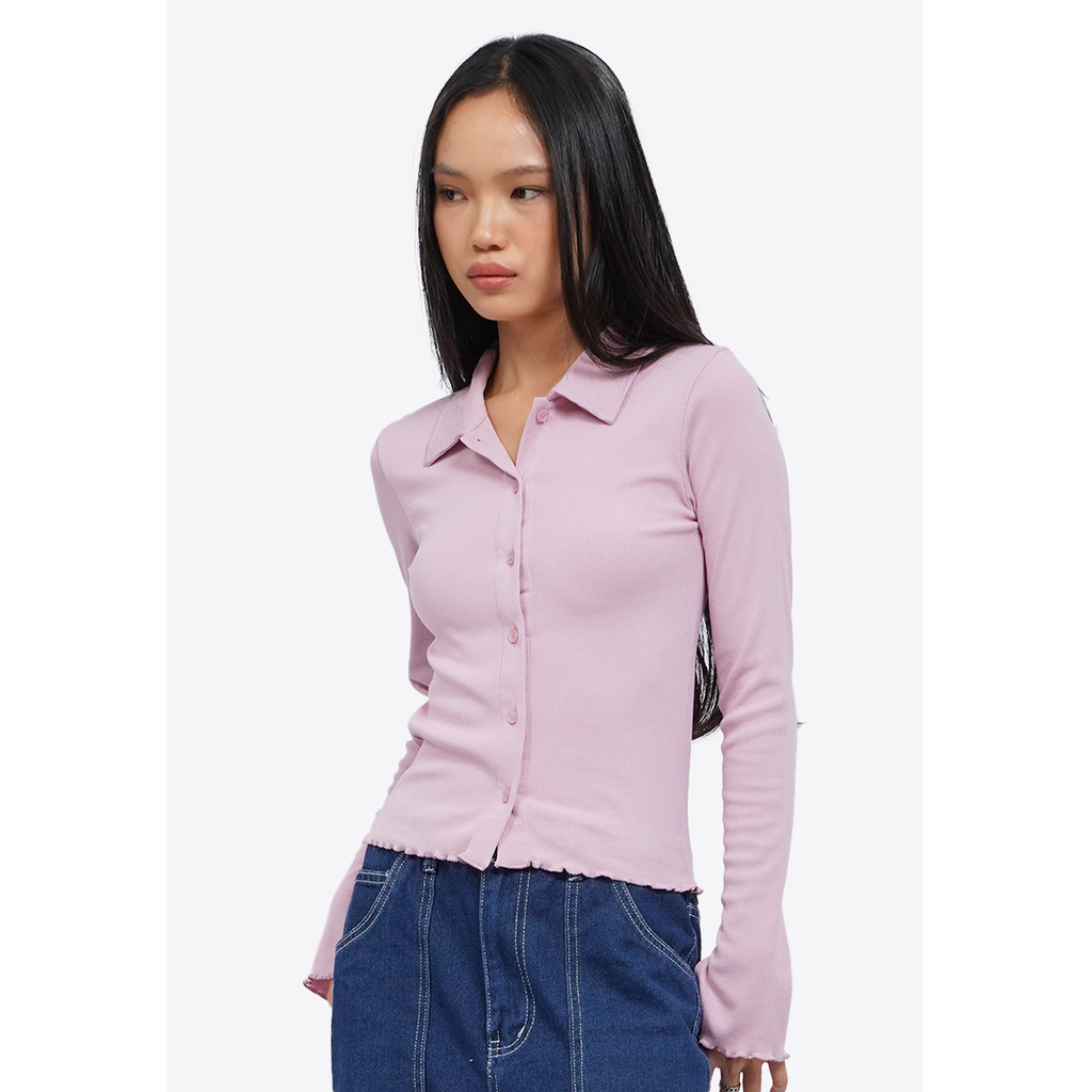 Jual COLORBOX Button Up Long Sleeve Top Lilac | Shopee Indonesia