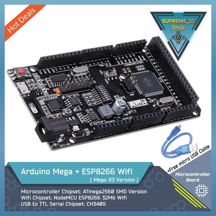 Jual New Arduino Mega 2560 R3 + ESP8266 Wifi + Micro USB Cable IoT ...