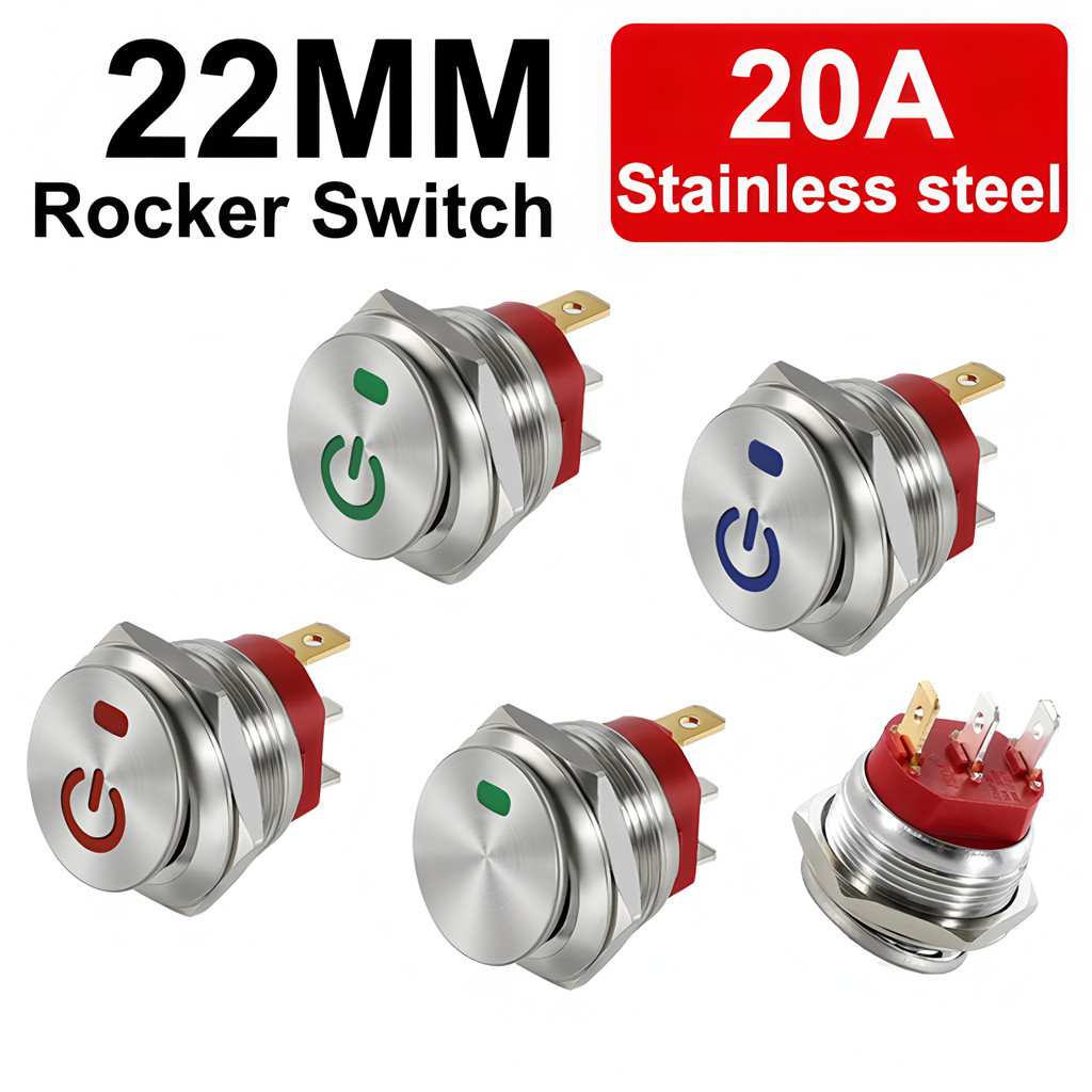 Jual IMPORT 22mm Metal Button Rocker Switch Stainless Steel 12V 20A ...