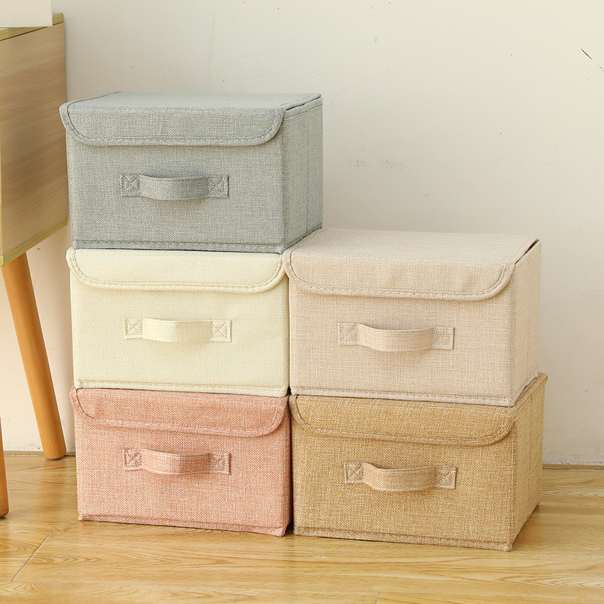 Jual Collapsible Linen Storage Bins with Lids Foldable Fabric Closet ...