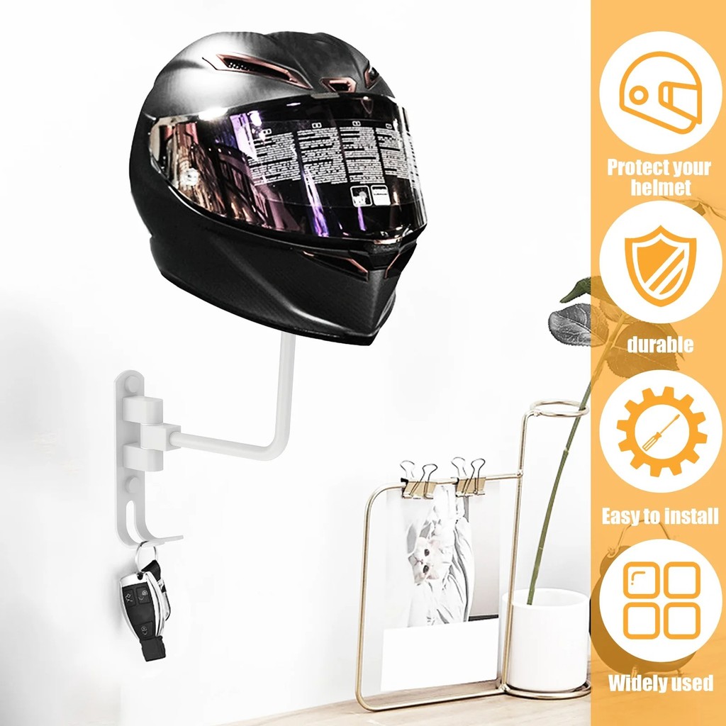 Jual Wall Mount Metal Helmet Holder ,180° Motorcycle Helmet Rack ...