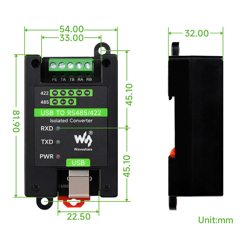 Jual Waveshare USB to RS485/422 Rail-Type Industrial Isolated Converter ...