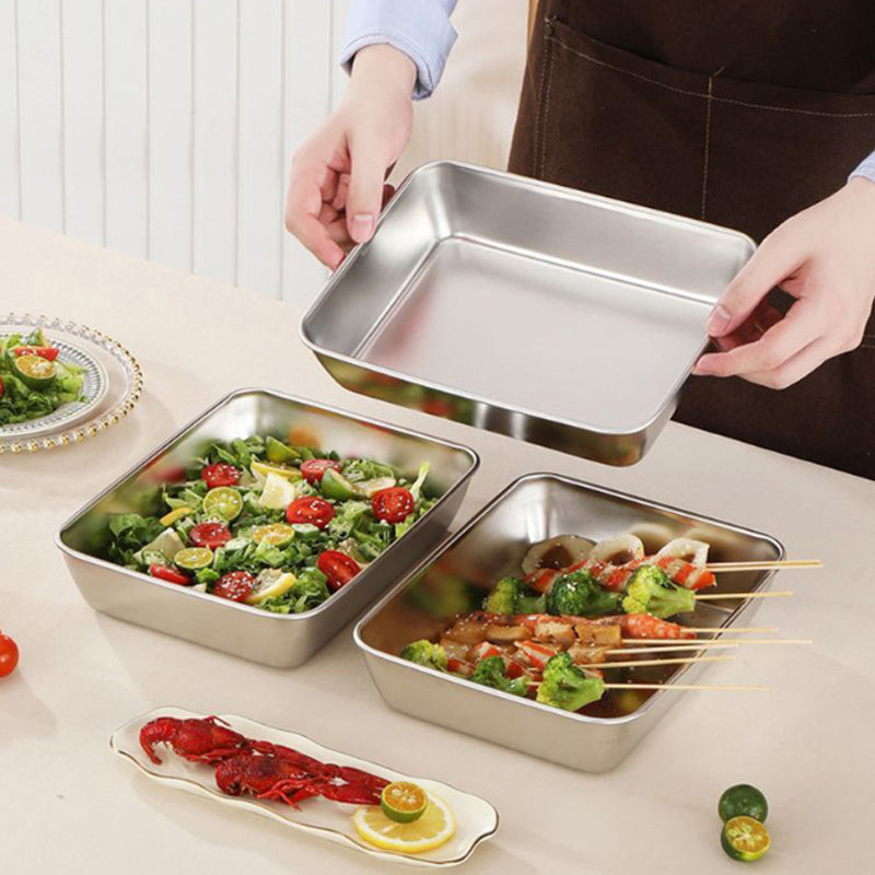 Jual square plates set Baking Tray Plate Stainless Steel pan deep tray ...