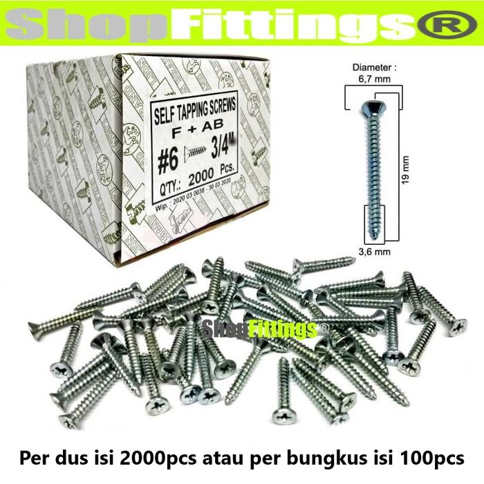 Jual 3b8e- Moon Lion Self Tapping Screw Flat Head Sekrup Skrup F + Ab ...