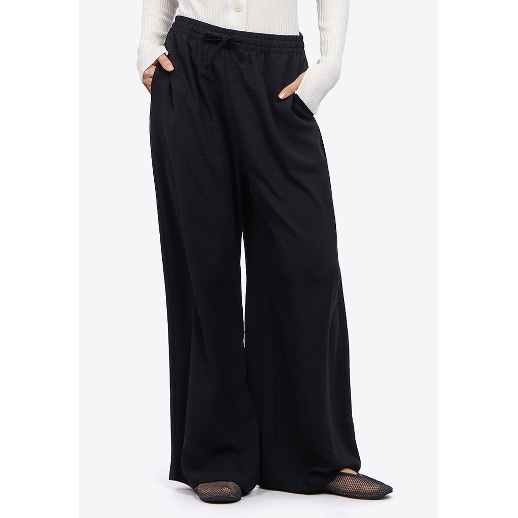Jual COLORBOX Wide Leg Drawstring Pants Black | Shopee Indonesia