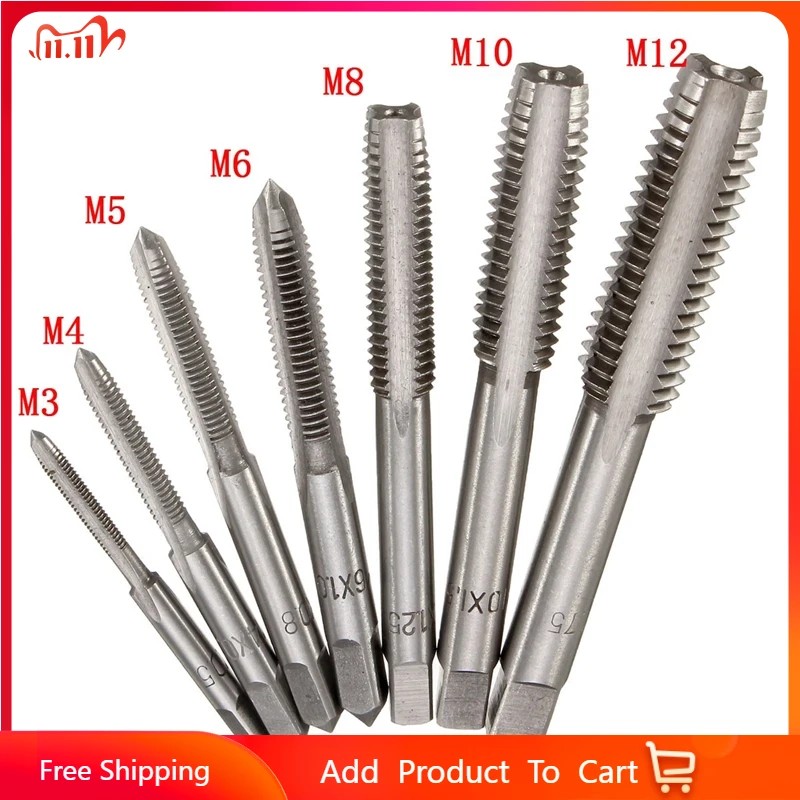 Jual 7Pcs M3-M12 Metric HSS Right Hand Machine Straight Fluted Screw ...