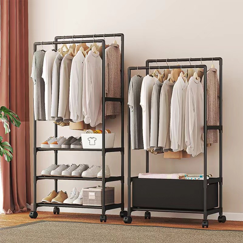 Jual Movable Clothes Storage Rack Floor Hanger Stand Storage Wardrobe ...