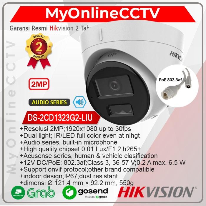 Jual 9rgt- Ds-2Cd1323G2-Liu Hikvision 2Mp Audio Poe Ip Camera Cctv Dual ...