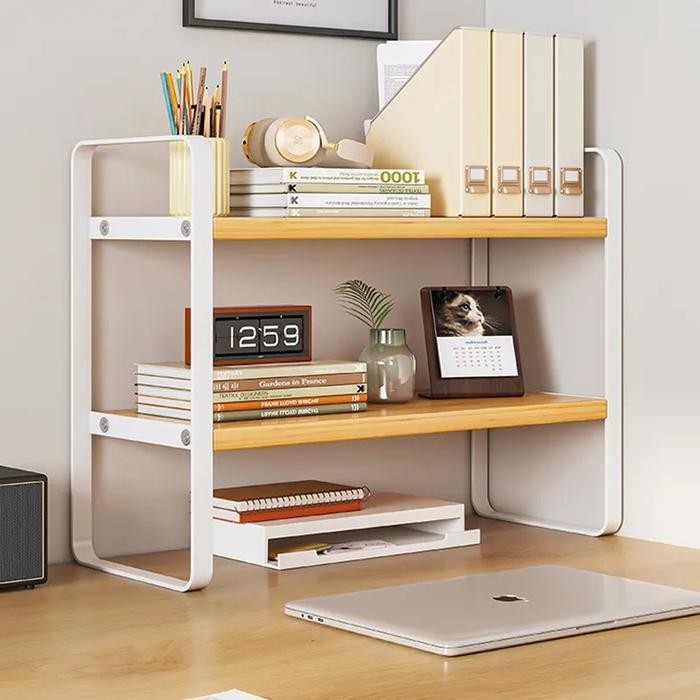 Jual Rak Buku Meja Kayu Minimalis Rakit DIY Book Shelf 2 Layer ...