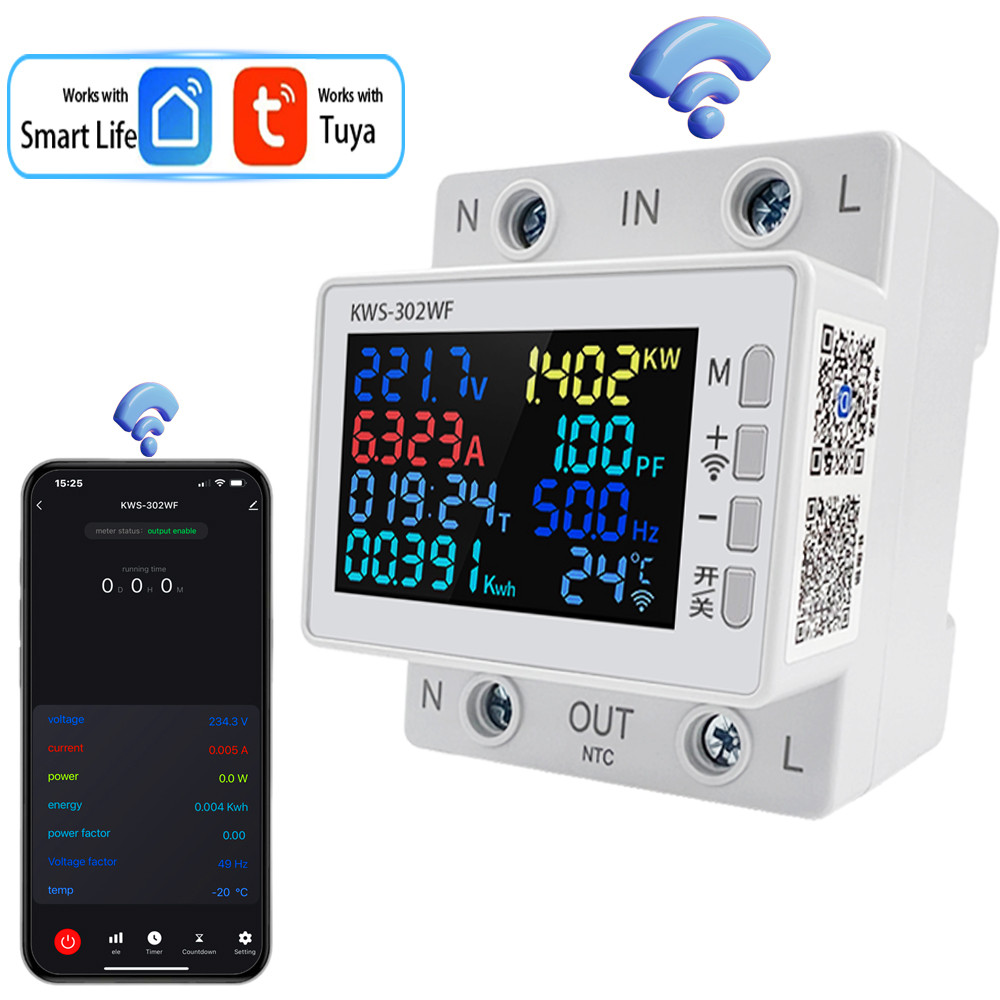Jual NEW 63A Tuya WIFI Smart Life Voltage Meter AC170-270V Current ...