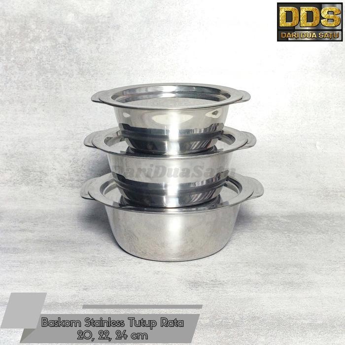 Jual Baskom Mangkok Stainless Tutup Rata Wadah Bumbu Makanan Stainless ...