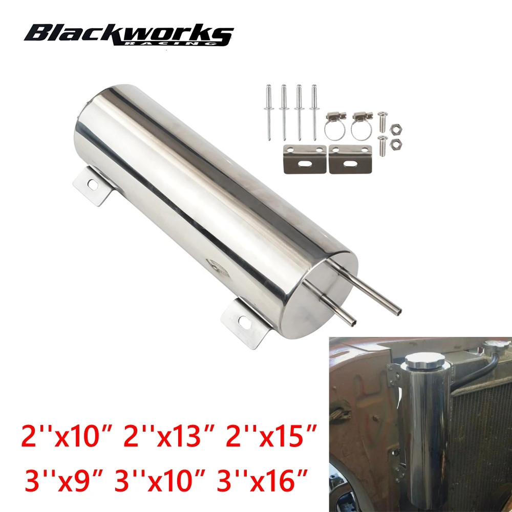 Polished Stainless Steel Radiator Coolant Overflow Tank – 3×10 Inch Puke Can